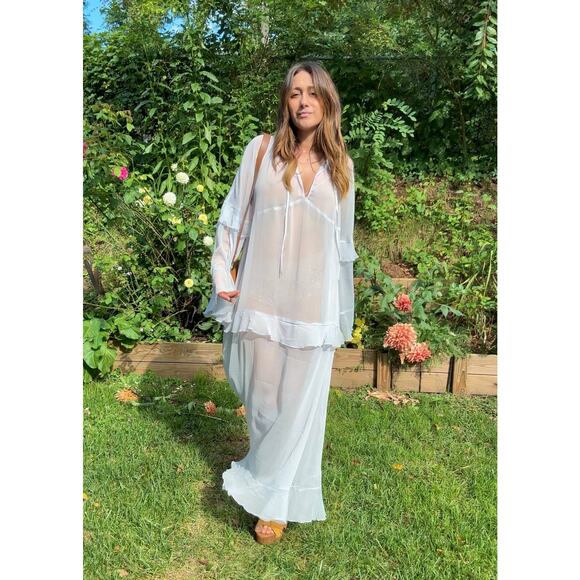 Powder Blue Romantic Boho Sheer Ruffle Maxi Dress - Picture 8 of 9